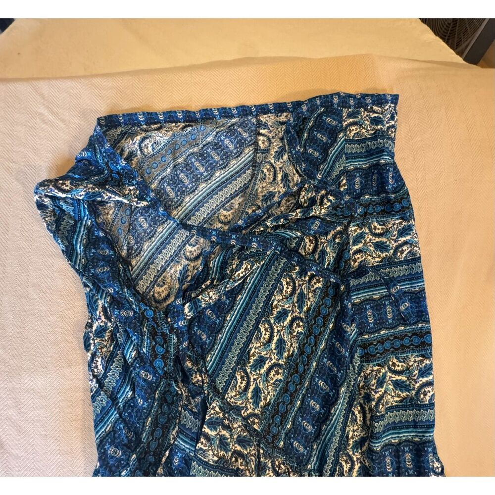 Boho Blue/Paisley Border Print Wrap Swim Cover Up Skirt Lightweight Sarong Beach